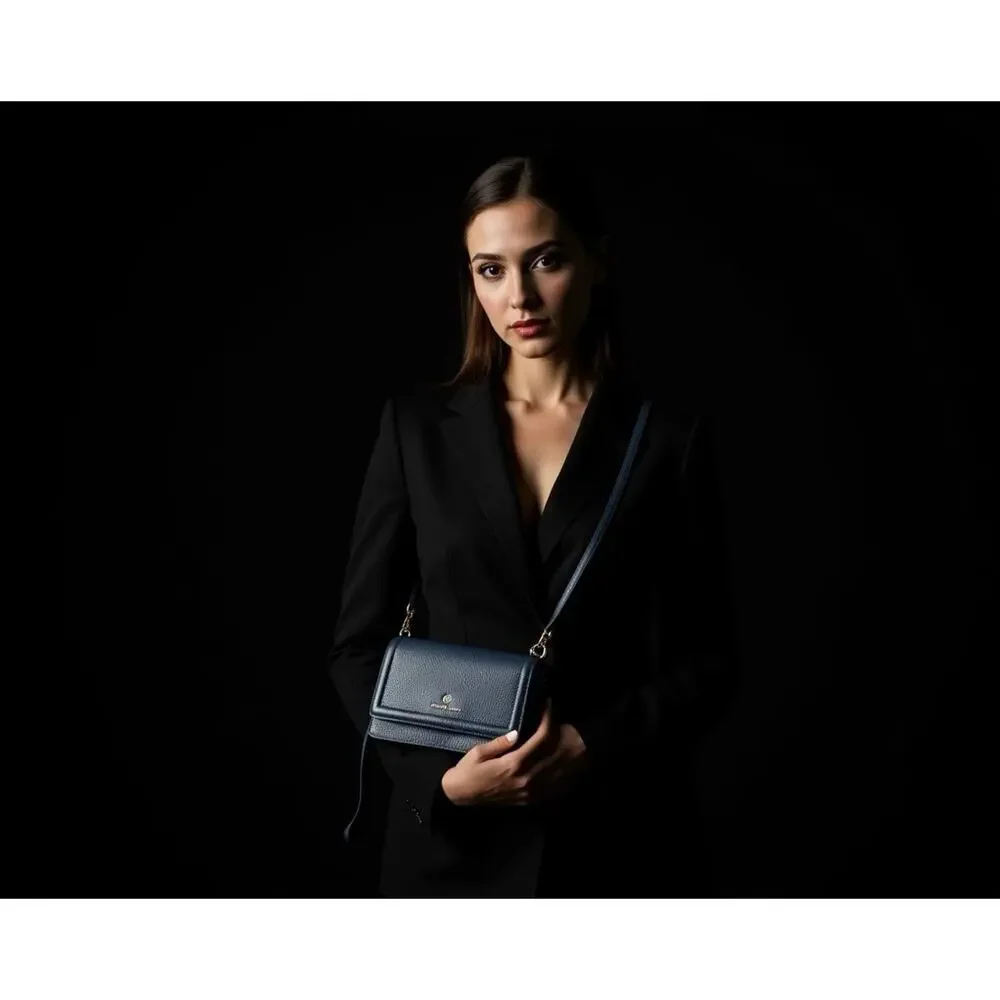 Michael Kors Fulton Pebbled Leather Crossbody Wallet Navy NWT